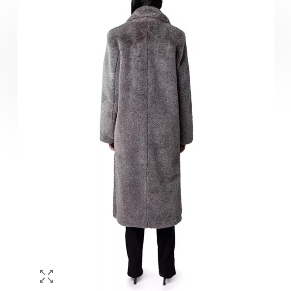 NWT Zadig & Voltaire Monacoco Faux Fur Coat Longline Trench Gray Sz L - Picture 3 of 16